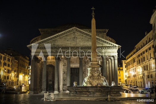 Picture of Pantheon at night with fountain It is one of the best-preserved Ancient Roman buildings in Rome Italy